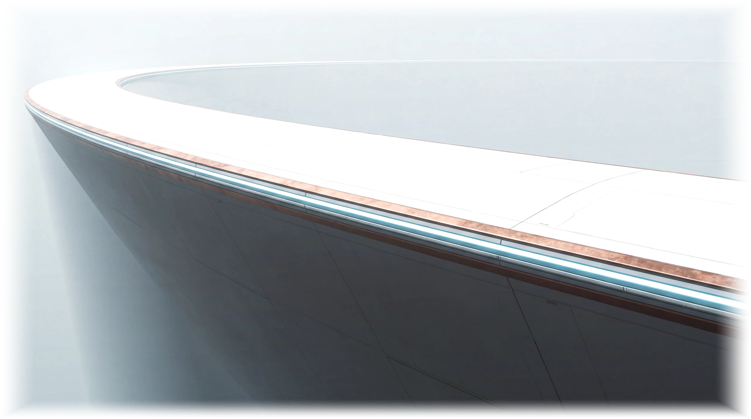 A structure at scale, seen from under its edge